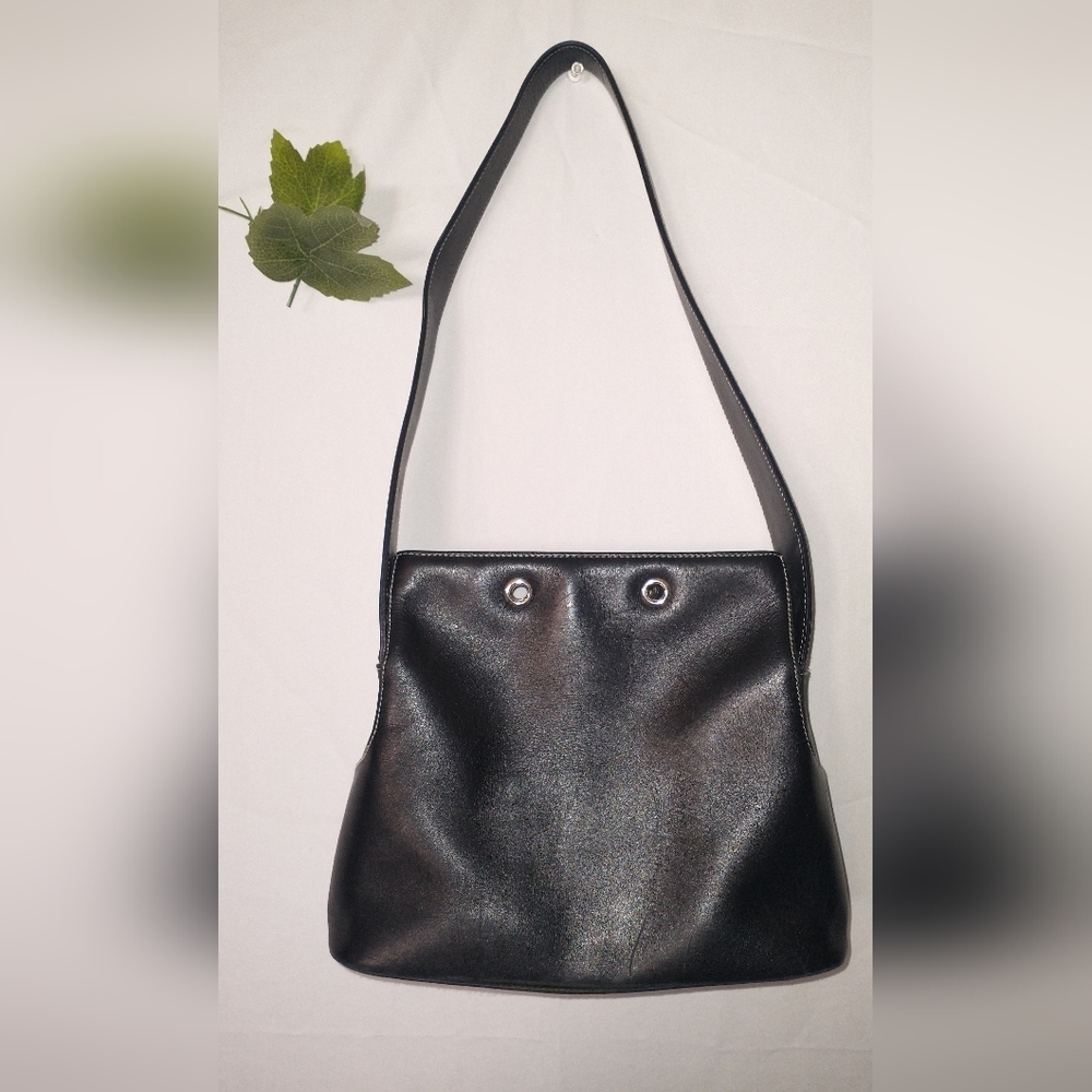 Lauren Ralph Lauren Elegant Black Leather Shoulder Bag Retro Vintage 90"S - Picture 4 of 11